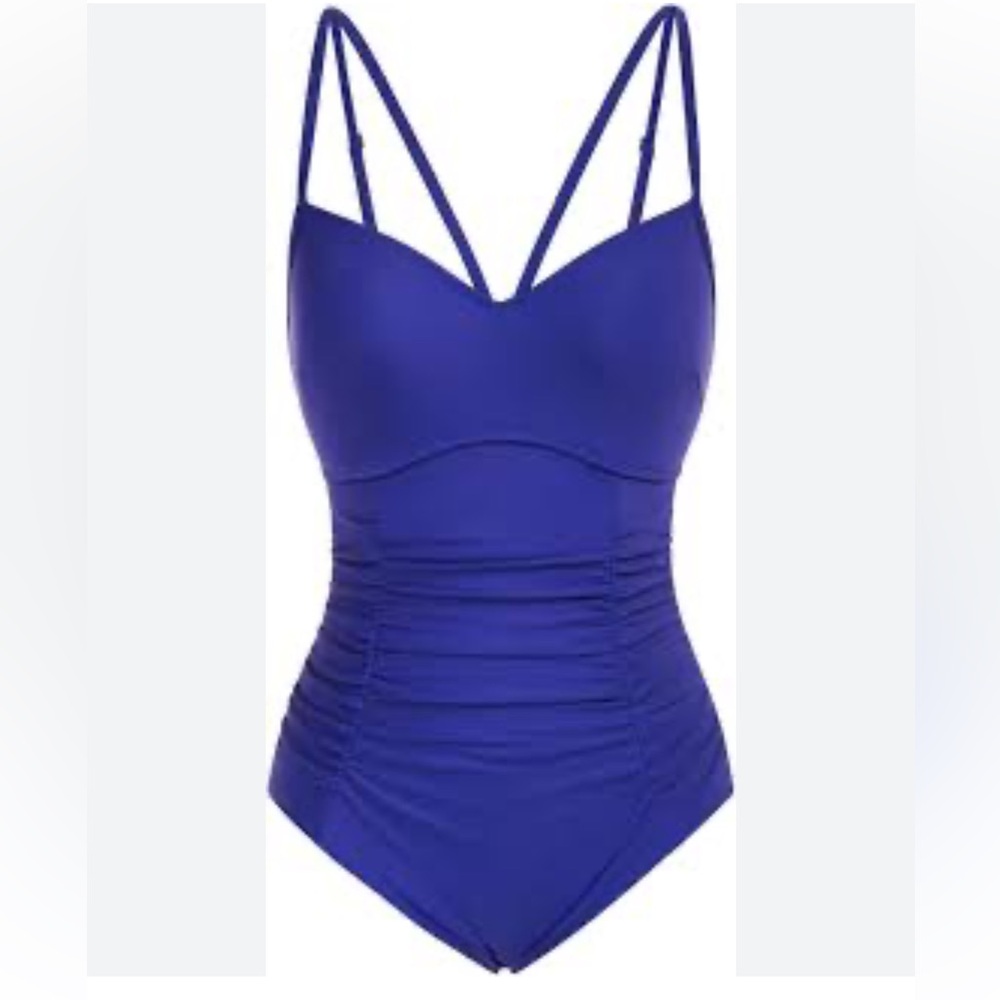 GRACE KARIN blue one piece ruched middle tummy control swimsuit size M NWT - Picture 1 of 6